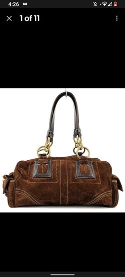 Coach Purse Handbag Designer Suede Leather Tote luxury Pocketbook Brown