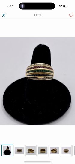 18k 5 Row Diamond Ring With Gemstones. Size 7.5