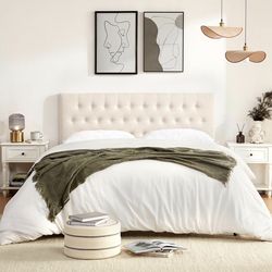Modern Button Tufted Beige Headboard