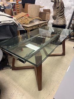 Glass Top Dining Table with Wood Legs