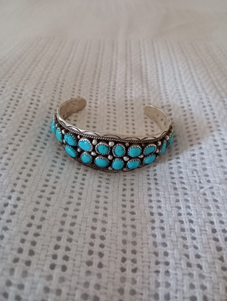 A W Turquoise And Sterling Silver Bracelet 