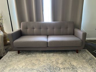 Mid-Century Modern Gray Tufted Sofa