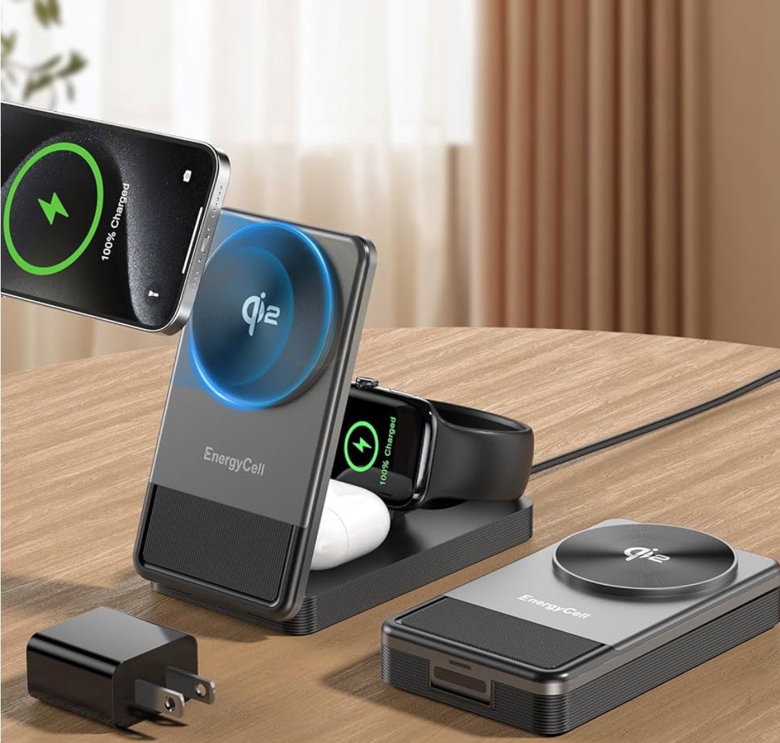 3 in 1 Wireless Charging Station for Apple, 15W Wireless Travel Charger for iPhone 16/15/15 Pro/14/13/12, Apple Watch, Airpods, Fast Charger for Multi