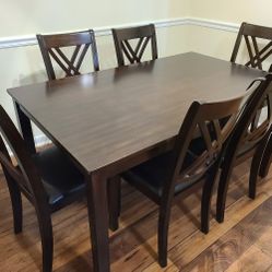 Brand New Box 7 PC Wood Dining Table Set