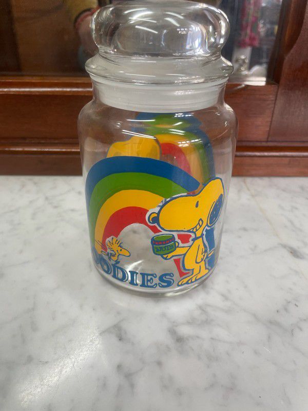 Vintage Snoopy Rainbow Canister Jar 