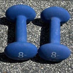 PAIR OF 8 POUND RUBBER DUMBBELLS