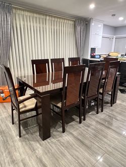 Italian Dark Wood Dining Table with 8 Chairs