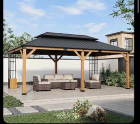Ha×vin 12 ft x 20 ft Solid Wood Hardtop Gazebo with Double Galvanized Steel Roof and Storage Cabinet