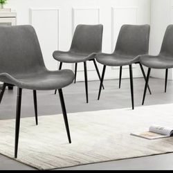 Dining Chairs Set of 4, Modern Kitchen Chairs with Faux Leather Seat Cushion & Backrest, Upholstered Armless Side Chairs for Living Room, Waiting Area