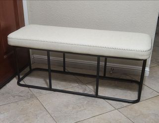 Bench for Entryway Bedroom Ottoman Bench with Steel Frame for Living Dining Room Loads 660 lb Cream