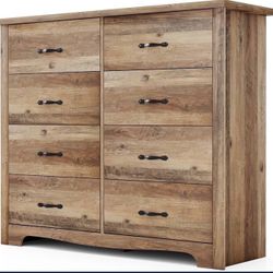 0898-8-Drawer Dresser - Modern Bedroom Chest with Wide Drawers, Wood Storage Organizer for Bedroom or Living Room, Brown