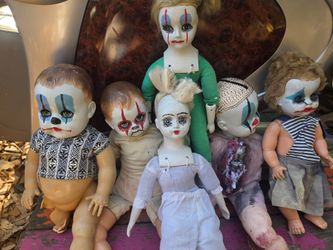 Hand-Painted Creepy Halloween Dolls - Set of 6