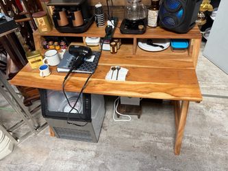 Solid Wood Desk with Raised Shelf