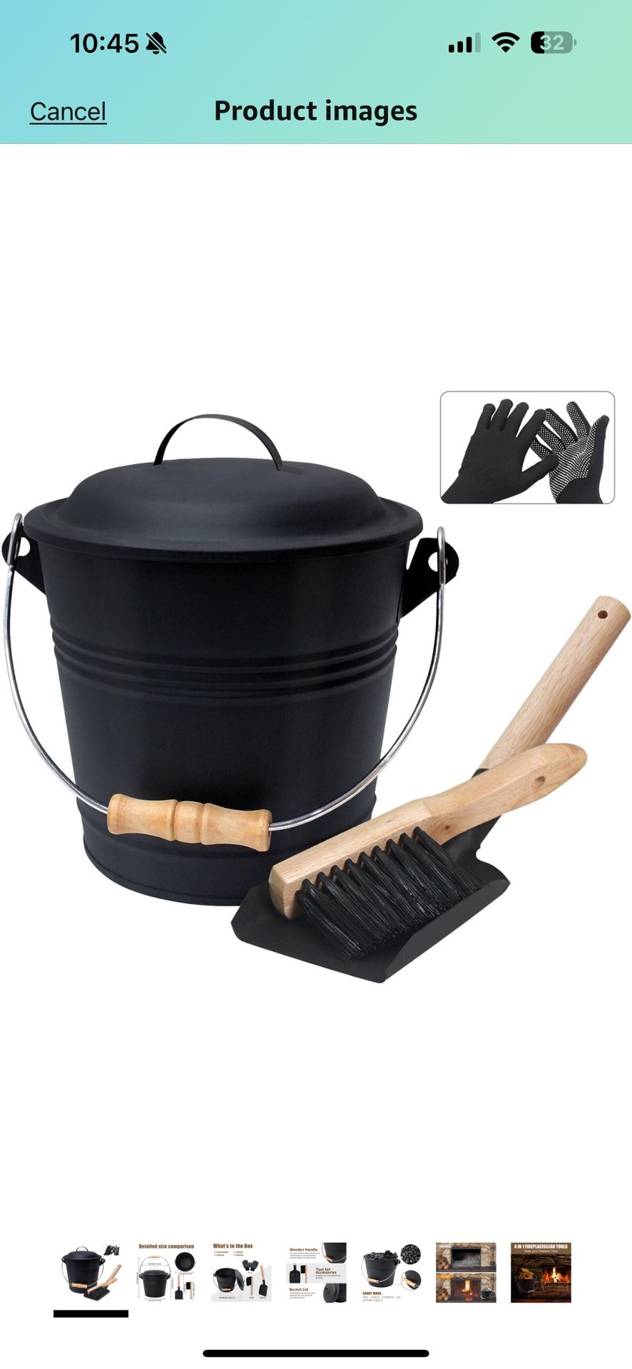 Mini Ash Bucket with Lid and Shovel, 1.5 Gallon Fireplace Bucket with Broom, Coal Bucket Ash Can for Fireplace, Ashes, Fire Pit, Wood Burning Stove