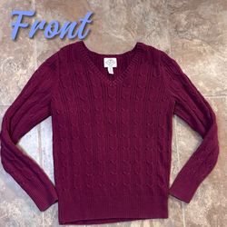 St. John's Bay Burgundy Cable-Knit V-Neck Sweater (size M)