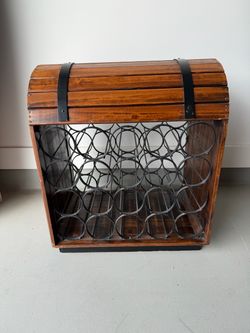 Vintage barrel or treasure chest style wooden 20 bottle wine rack