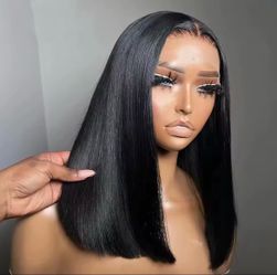 180% Density Bob Wigs Straight Human Hair Lace Front Wigs 13x4 Bob Brazilian Remy Hair Pre-plucked Lace Front Wigs 16 inch