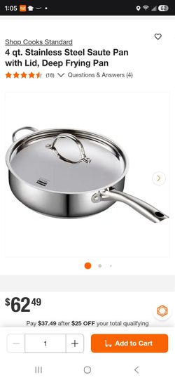 4 qt. Stainless Steel Saute Pan with Lid, Deep Frying Pan