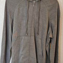 ISAAC MIZRAHI  Men's  Lightweight Drawstring Hoodie Gray  Zippered Front Size XL