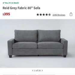 Reid Grey Fabric 80" Sofa