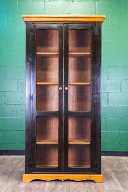 Tall Black Bookcase w/ Mesh Doors - Solid Wood - Delivery Available