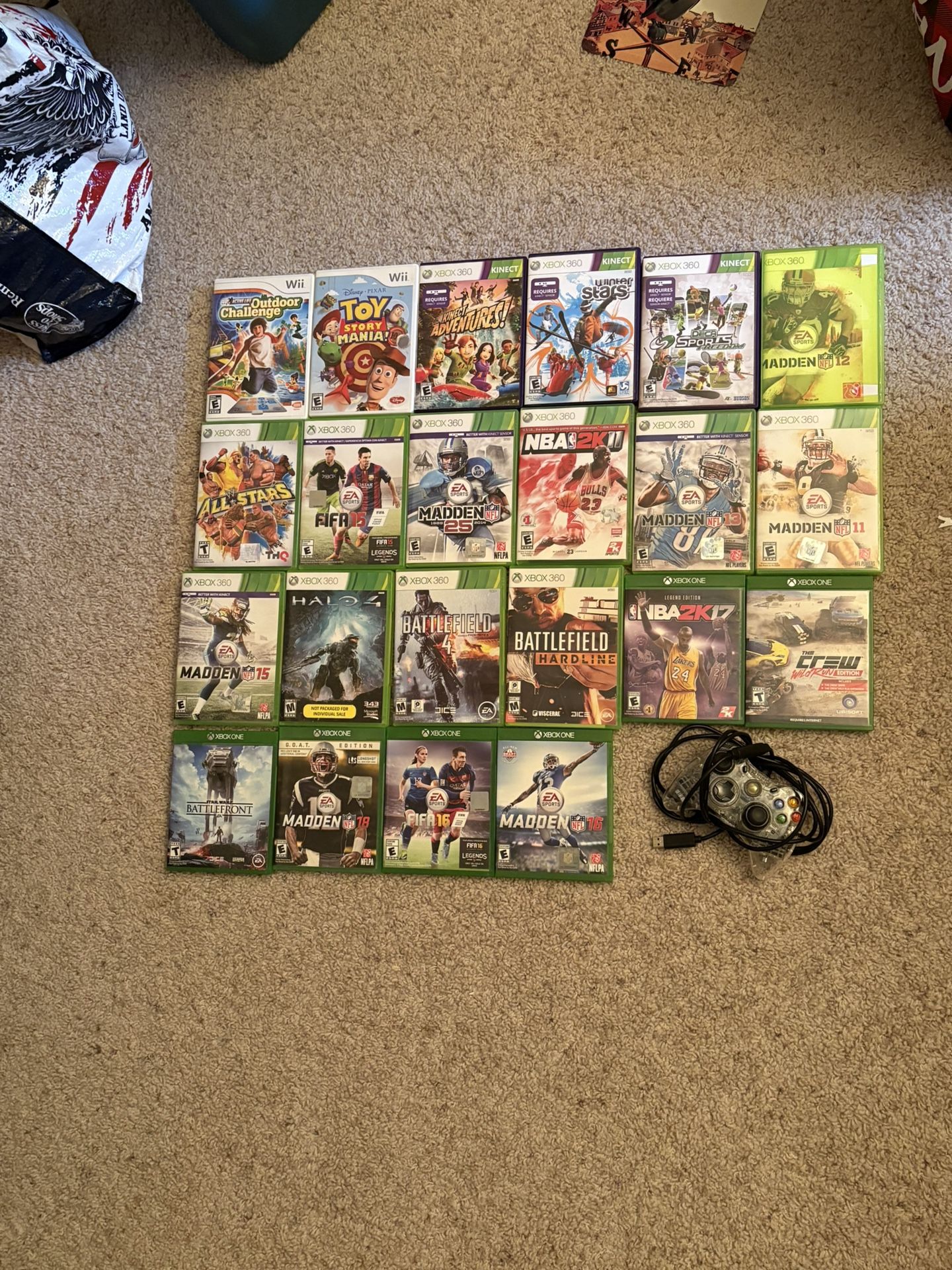 22 Game Bundle + Wired Xbox 360 Controller