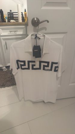 Versace Men’s Polo Shirt White + Black Embroided Button Collar size