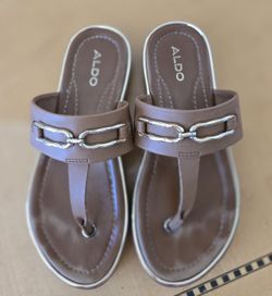 Aldo Sandals Thong Shoes Flats Brown Leather T-strap Women's US 5, UER 35