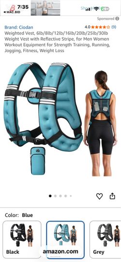 Ciodan Weighted Vest, 6lb/8lb/12lb/16lb/20lb/25lb/30lb Weight Vest with Reflective Stripe, for Men Women Workout Equipment for Strength Training, Runn
