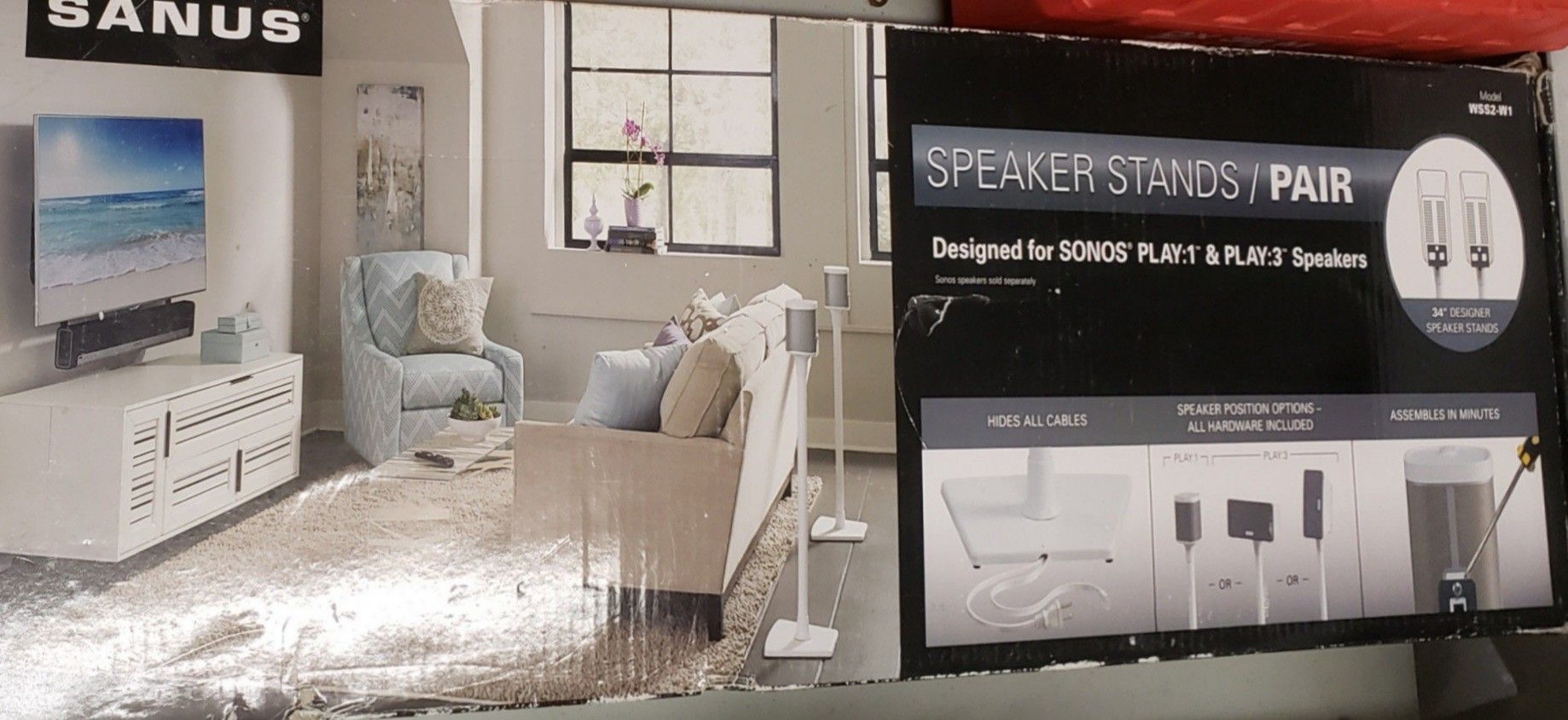 Sanus Wireless Speaker Stands for Sonos ONE, PLAY:1, and PLAY:3 - Pair (White)