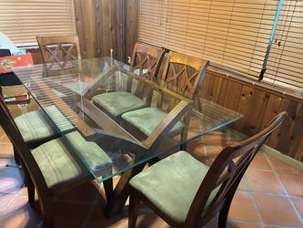 Glass Top Wooden Dining Table