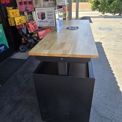 MATTE BLACK HIGHT ADJUSTABLE WOOD TOP ROLLING TOOL BOX 