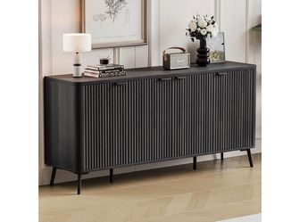 62.9'' Flute Sideboard Cabinet with Adjustable Shelf, Curved Accent Design with Metal Legs, Buffet Sideboard, Storage Cabinet for Living Room, Entranc