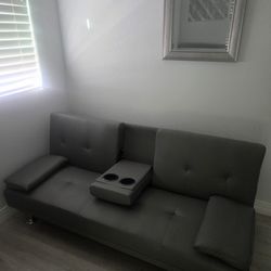 Sofa bed- leather dark gray