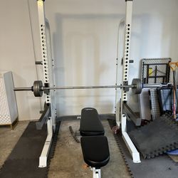 Lifting Rack And Weights With Bench