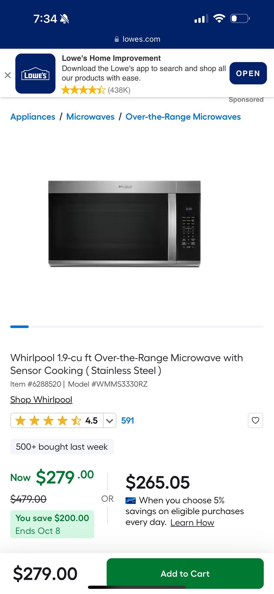 30” Whirlpool Microwave 