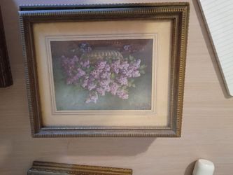 Vintage Jewelry Dresser Box W/Picture Flowers & Mirrored Box