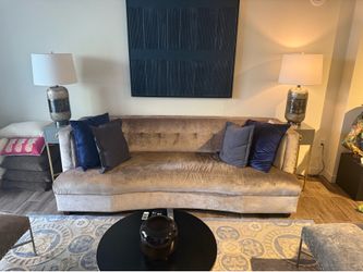 Restoration Hardware Sofa and Mid Century Two Modern Accent Chairs and Leather Accent Chair