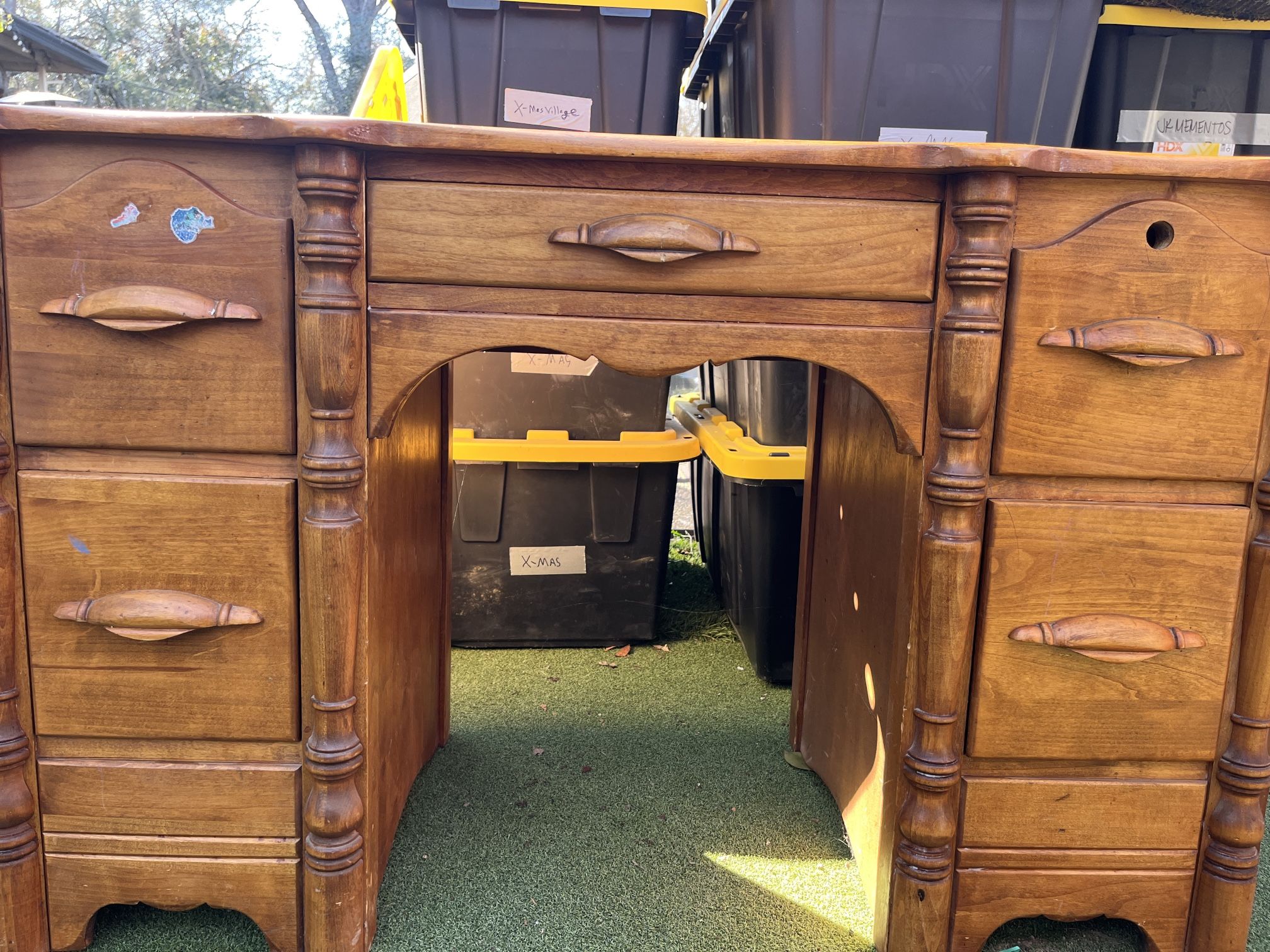 Antique Wood Junior Desk And Dresser Combo