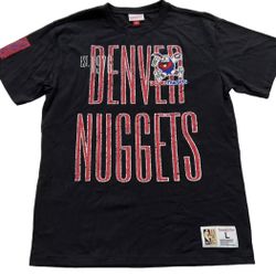 Denver Nuggets Mitchell & Ness HWC Black T Shirt Mens Large New Embroidered Logo