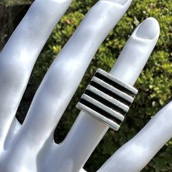 Sterling Silver Square Geometric Modernist Ring 