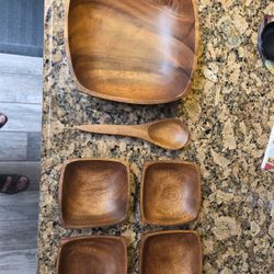 Acacia Wooden Salad Bowl Set $25