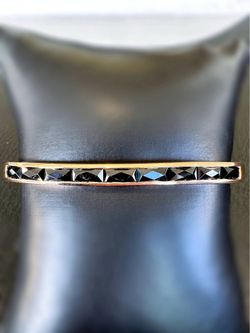 14k solid rose gold 3.15CTW Natural Black Onyx stone cuff bracelet 6.5” 4.7mm