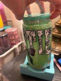 Green Glitter auntie Cup with Lid