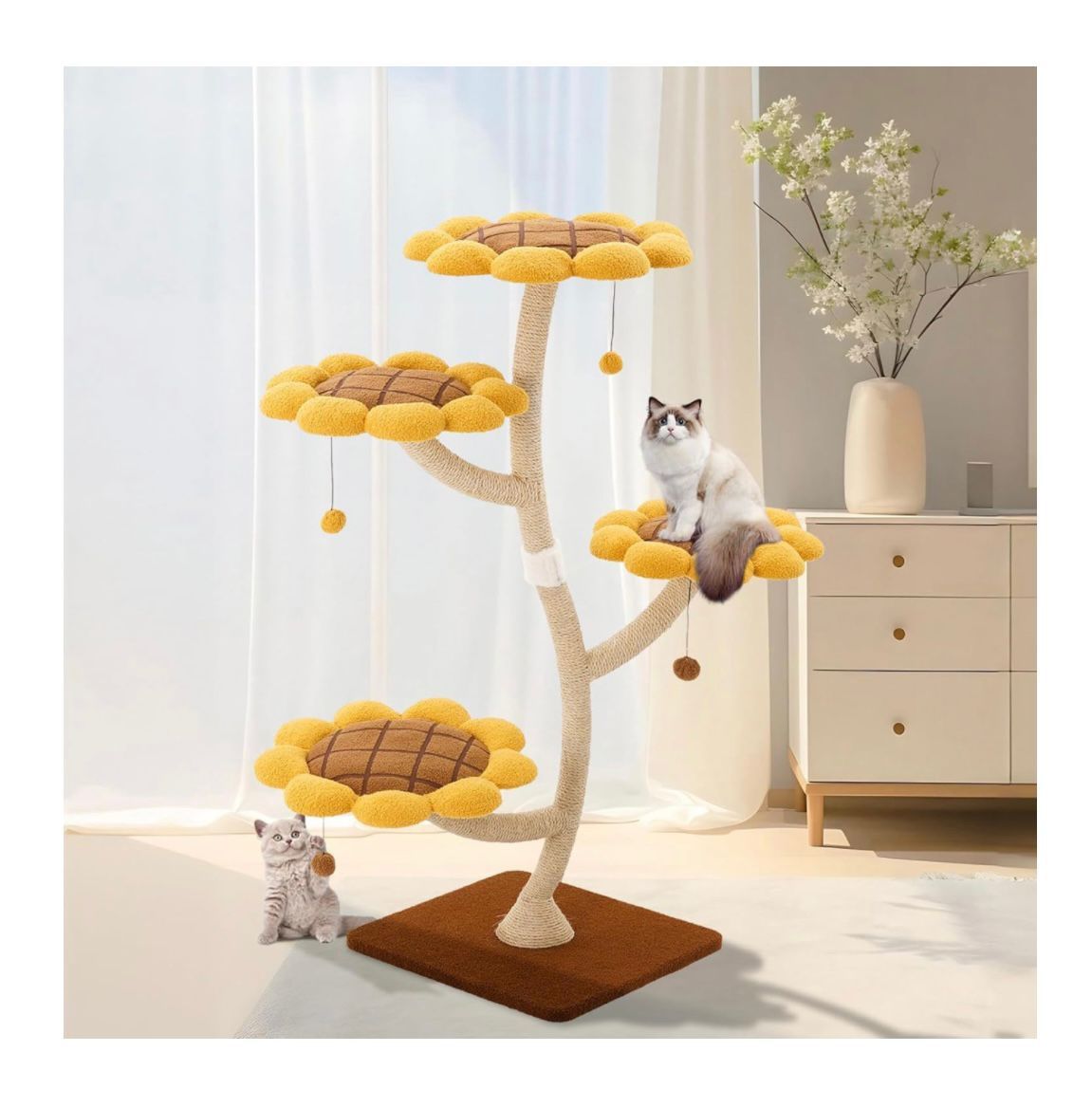 Sunflower Cat Tree 56" Tall,Modern Cat Trees for Indoor Cats with Scratching Post Best Cat Trees for Large Cats Luxury Cat Gifts Easy Assemble