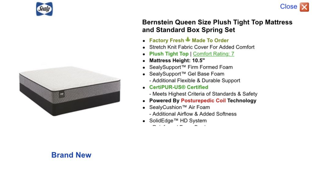 Brand new Sealy Bernstein queen sized mattress and box spring