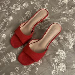 Red suede kitten heels