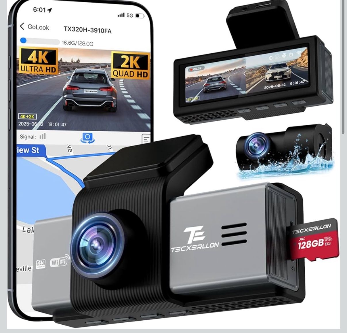 Dash Cam Front and Rear, 4K Dash Cam with ADAS, Dash Camera for Cars with 170°/150° Wide View, No-Light Night Vision, GPS, WDR, G-Sensor, App Support,