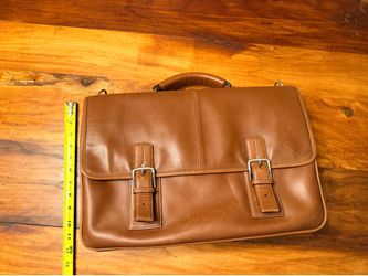 Vintage Coach Tan Saddle Leather Double Buckle Briefcase w/ Detachable Shoulder Strap