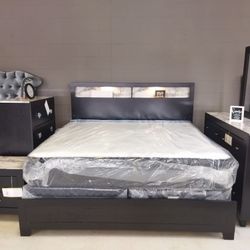 Rhett Brown/cream Led Platform Bedroom Set,Dresser,Mirror,NightStand,Bed INCLUDED☆Queen $949,King$1099 Size Available/